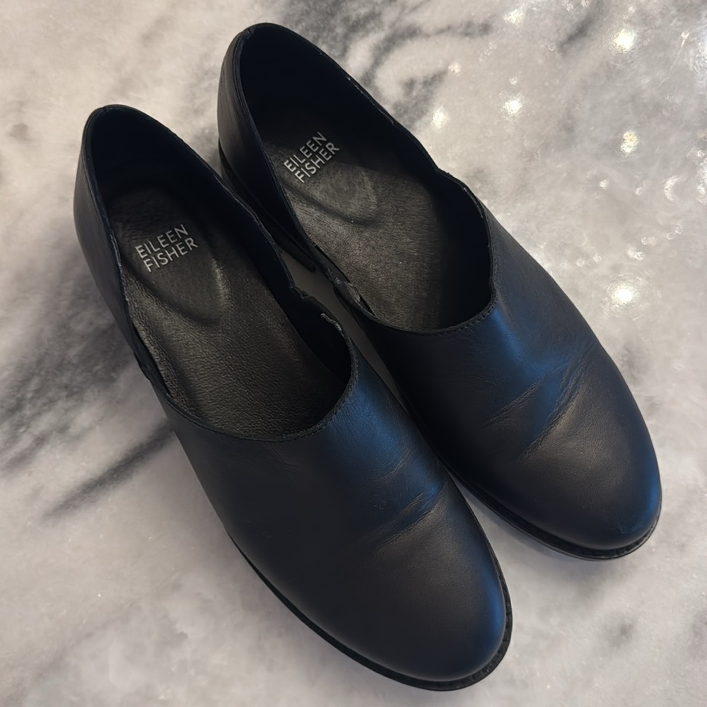 Elieen Fisher Allen Smooth Leather Loafers Slip On Shoes Black 7.5 - Picture 5 of 10